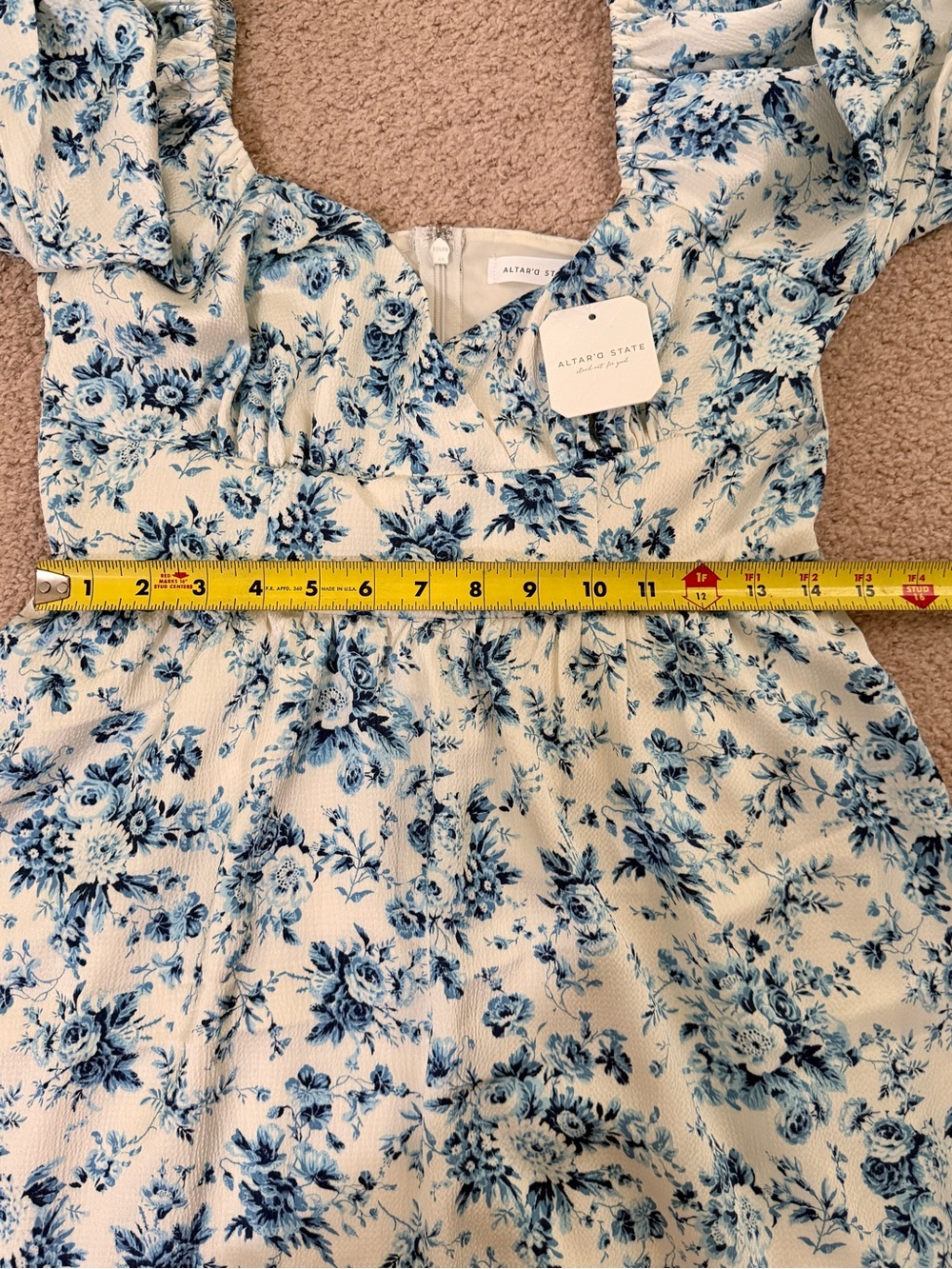 Altar’d State NWT Blue Floral Puff Sleeve Babydoll Mini Dress Medium Cottagecore - Picture 6 of 11